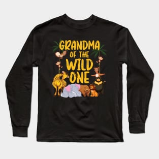 Grandma Of The Wild One Zoo Birthday Safari Jungle Animal Long Sleeve T-Shirt